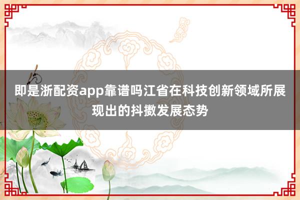即是浙配资app靠谱吗江省在科技创新领域所展现出的抖擞发展态势