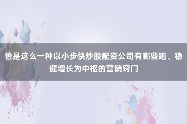 恰是这么一种以小步快炒股配资公司有哪些跑、稳健增长为中枢的营销窍门