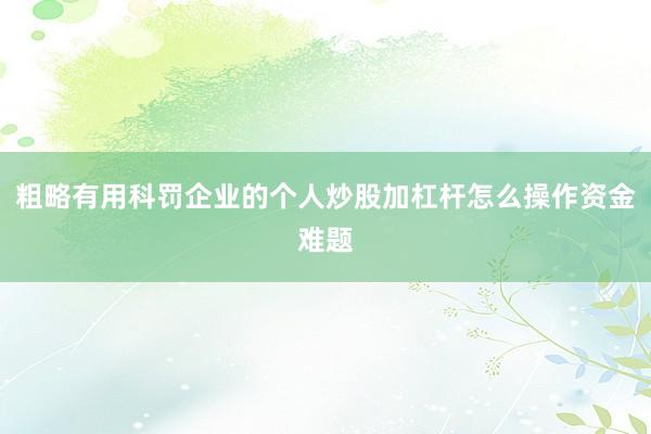粗略有用科罚企业的个人炒股加杠杆怎么操作资金难题