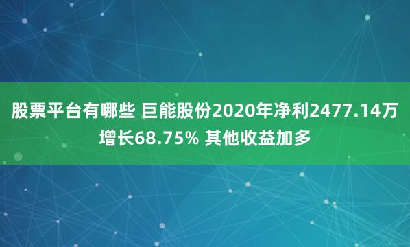 股票平台有哪些 巨能股份2020年净利2477.14万增长68.75% 其他收益加多