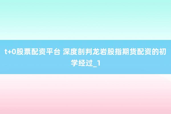 t+0股票配资平台 深度剖判龙岩股指期货配资的初学经过_1