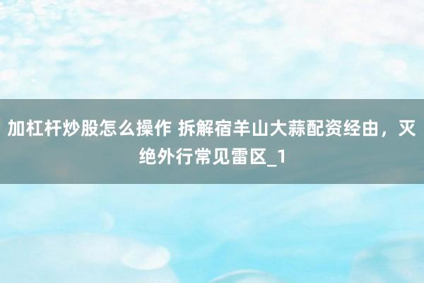 加杠杆炒股怎么操作 拆解宿羊山大蒜配资经由,灭绝外行常见雷区_1