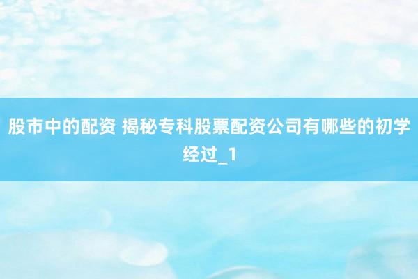 股市中的配资 揭秘专科股票配资公司有哪些的初学经过_1